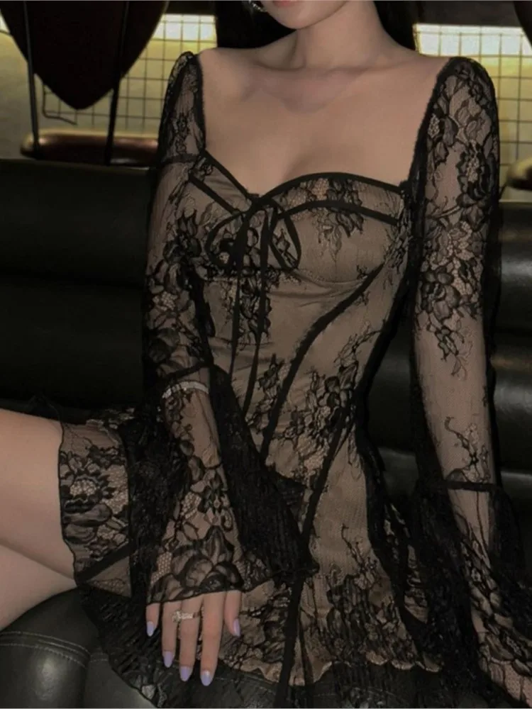 Fashion Flared Sleeve Mini Dress For Women 2025 Elegant Sexy Lace Floral Short Dresses Female Chic Holiday Evening Party Dress
Fashion Flared Sleeve Mini Dress For Women 2025 Elegant Sexy Lace Floral Short Dresses Female Chic Holiday Evening Party Dress