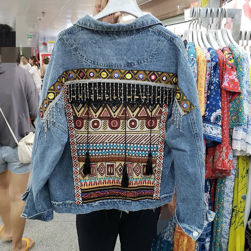 Heavy Work Tassel Embroidery Denim Jacket Coat Women Vintage Loose Short Outerwear Long Sleeve Jeans Jackets Female Streetwear
Heavy Work Tassel Embroidery Denim Jacket Coat Women Vintage Loose Short Outerwear Long Sleeve Jeans Jackets Female Streetwear