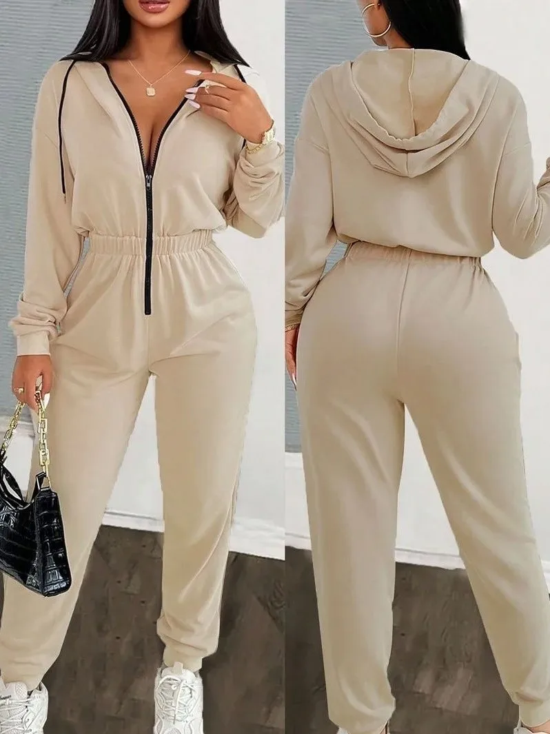 Women's Casual Hooded Jumpsuit with Dstring Long Pants Polyester Fiber Straight Leg mid Waist Zipper Fastening Autumn Winter
Women's Casual Hooded Jumpsuit with Dstring Long Pants Polyester Fiber Straight Leg mid Waist Zipper Fastening Autumn Winter