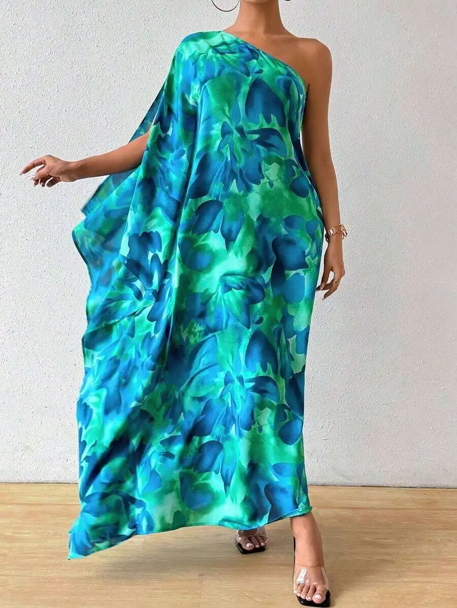 Women Floral Print Asymmetrical Cape Sleeve Maxi Dress
Women Floral Print Asymmetrical Cape Sleeve Maxi Dress