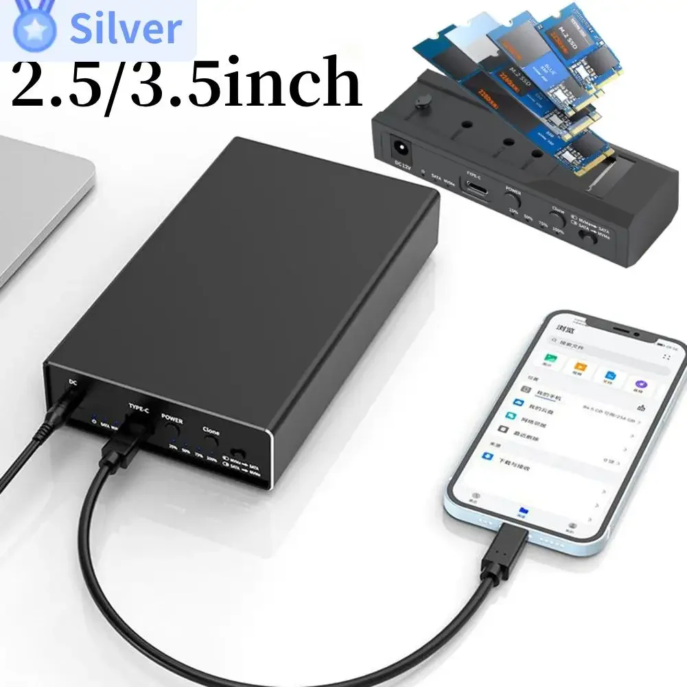Dual Bay External HDD Enclosure Type-C 10Gpbs M.2 Nvme SSD Case Clone Duplicator 2.5inch/3.5inch SATA HDD Enclosure
Dual Bay External HDD Enclosure Type-C 10Gpbs M.2 Nvme SSD Case Clone Duplicator 2.5inch/3.5inch SATA HDD Enclosure