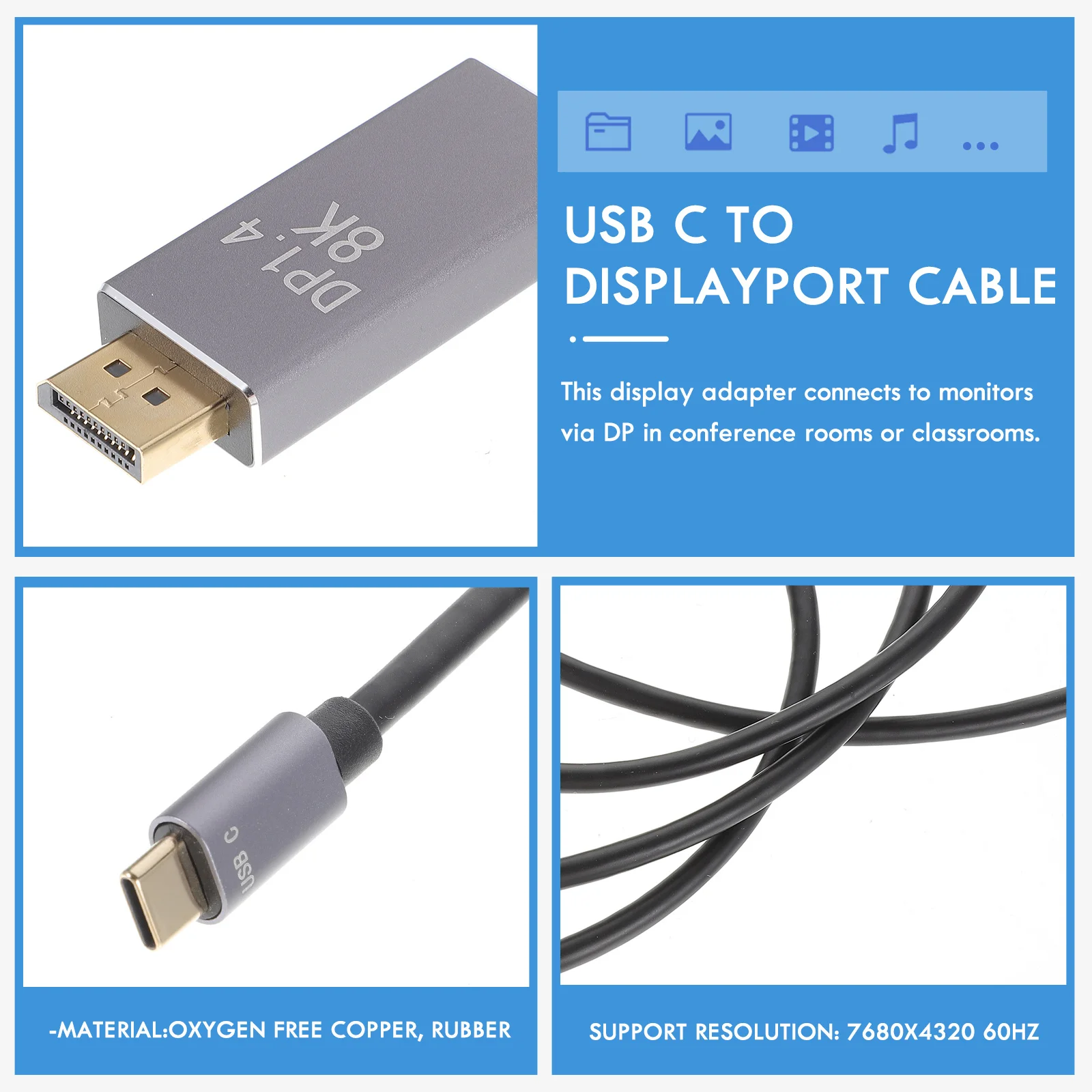 USB C to Displayport 6 Inch 1.4 Cable High Precision Video Converter Cable for Gaming Projector
USB C to Displayport 6 Inch 1.4 Cable High Precision Video Converter Cable for Gaming Projector