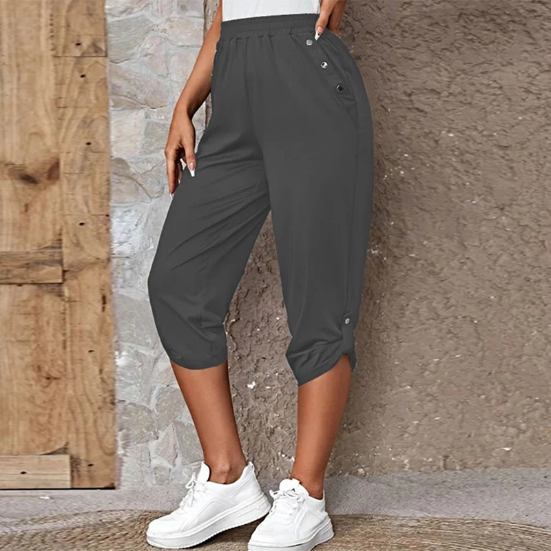 Summer Women's Pants Solid Color Casual Loose Elastic High Waist Cropped Pants Thin Breathable Fashion Running Pants Street Wear
Summer Women's Pants Solid Color Casual Loose Elastic High Waist Cropped Pants Thin Breathable Fashion Running Pants Street Wear