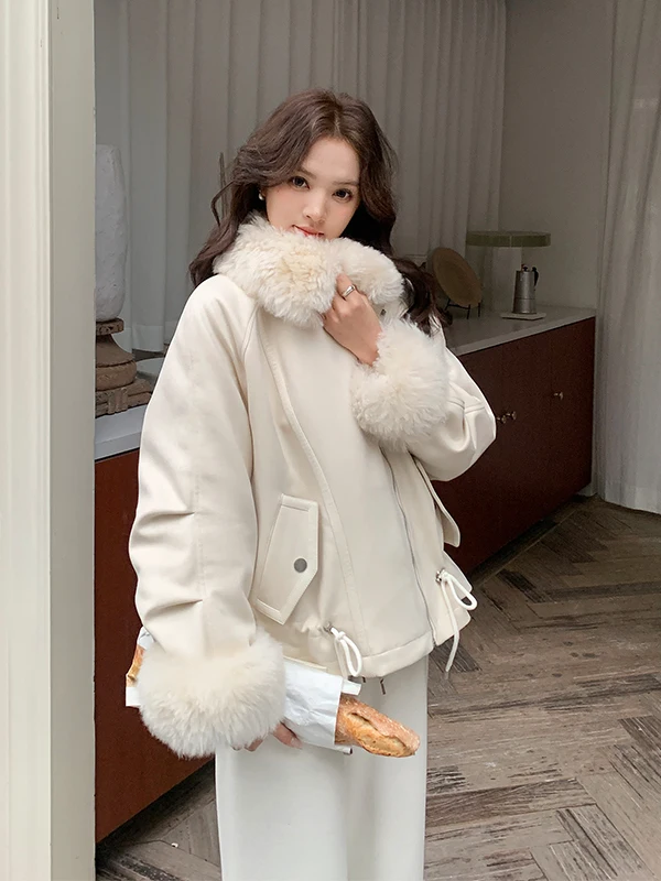 Thiened Winter ort down Jaet Women's Sli Warmth Design Workwear Sle Large Fur Collar Outerwear Beige Color
Thiened Winter ort down Jaet Women's Sli Warmth Design Workwear Sle Large Fur Collar Outerwear Beige Color
