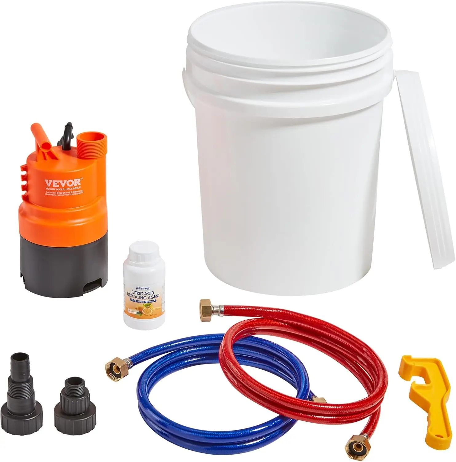Tankless Water Heater Flushing Kit, Includes Efficient Pump & 5 Gallon Pail & 2 Hoses & Descaling Powder, Wrench and Adapter for
Tankless Water Heater Flushing Kit, Includes Efficient Pump & 5 Gallon Pail & 2 Hoses & Descaling Powder, Wrench and Adapter for