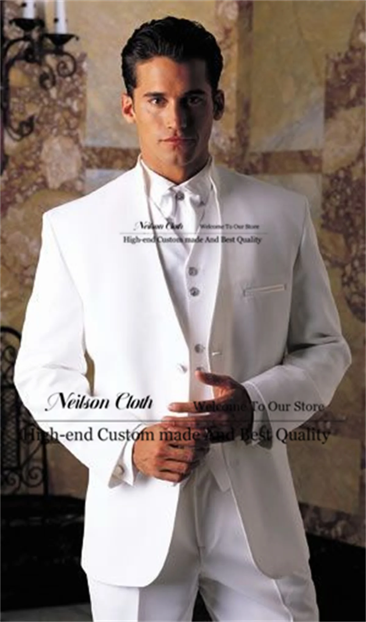 Fashion White Male Prom Blazers 3 Pcs Sets Stand Collar Groom Wedding Tuxedos For Men Groomsmen Slim Fit Terno Masculino
Fashion White Male Prom Blazers 3 Pcs Sets Stand Collar Groom Wedding Tuxedos For Men Groomsmen Slim Fit Terno Masculino