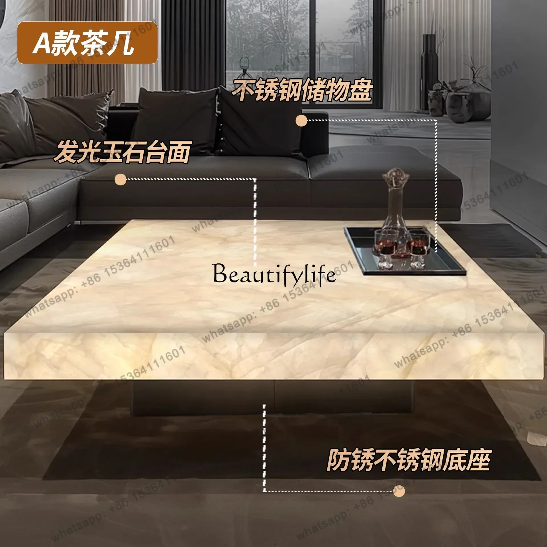 jj4 Luminous jade coffee table living room Italian large flat layer light luxury marble stainless steel luxury stone coffee tab
jj4 Luminous jade coffee table living room Italian large flat layer light luxury marble stainless steel luxury stone coffee tab