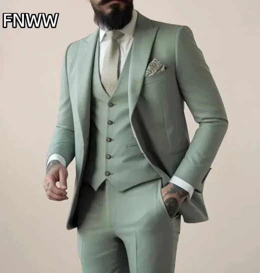 3 Piece Sage Green Slim Fit Men's Suits Set - Jacket Vest Pants Wedding Groom Tuxedo Prom Formal Male Party Blazer Outfit 2026
3 Piece Sage Green Slim Fit Men's Suits Set - Jacket Vest Pants Wedding Groom Tuxedo Prom Formal Male Party Blazer Outfit 2026