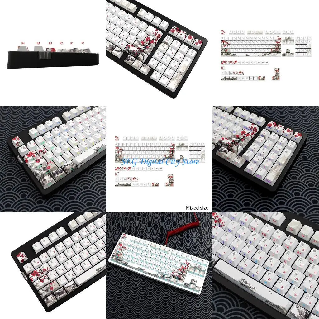 U75B 135-Key Keycaps Plum Blossom Keycap Set for Mechanical Keyboard Backlighting