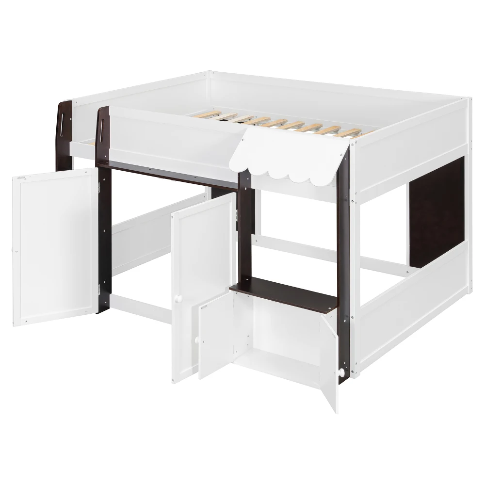Full Loft House Bed with Playhouse & Storage, Modern Wood Cabin Bed for Kids/Teens, White+Espresso
Full Loft House Bed with Playhouse & Storage, Modern Wood Cabin Bed for Kids/Teens, White+Espresso