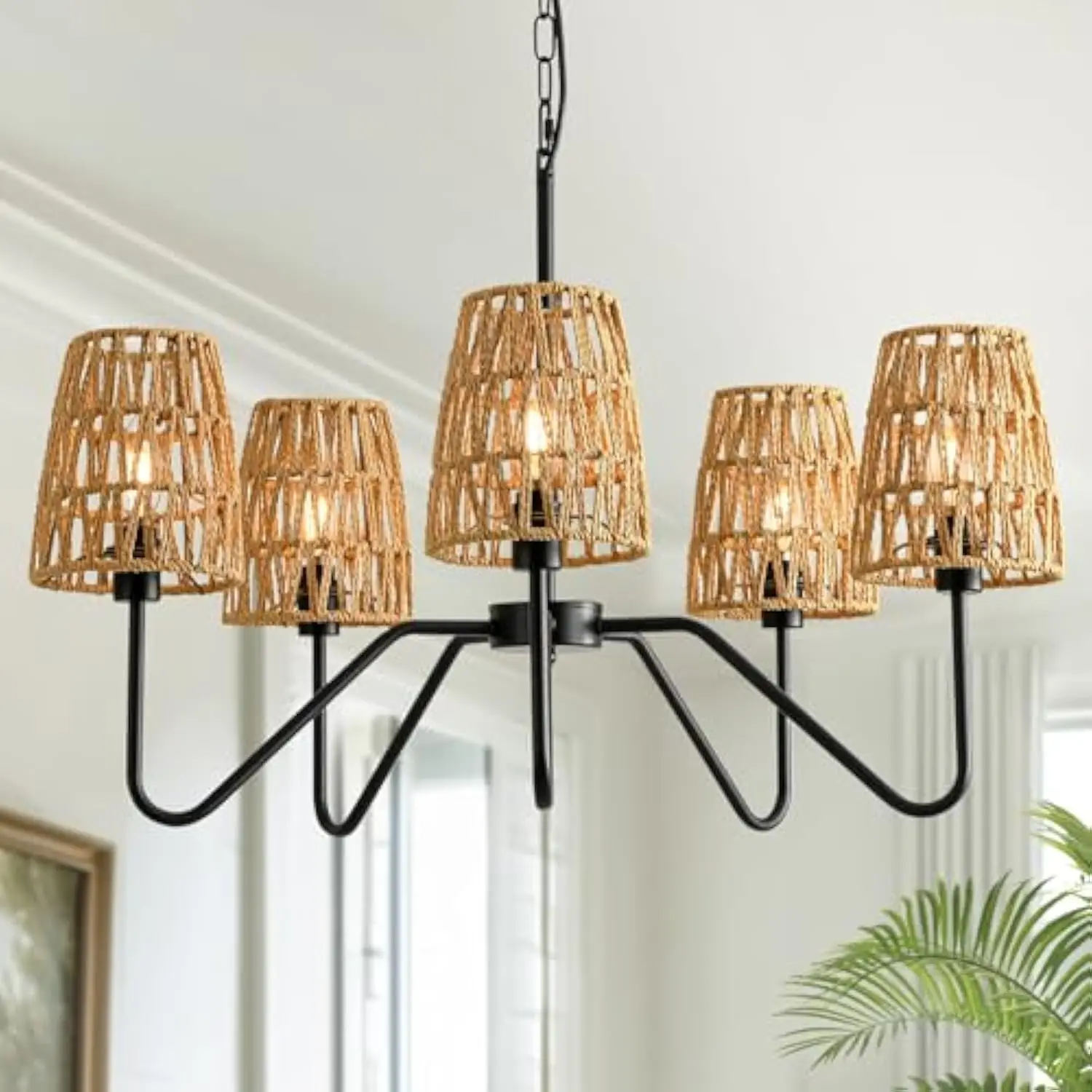 5-Light Rattan Chandelier for Dining Room, Farmhouse Boho Pendant Light Fixture Over Table with Rattan Shade Classic Ceiling Ha
5-Light Rattan Chandelier for Dining Room, Farmhouse Boho Pendant Light Fixture Over Table with Rattan Shade Classic Ceiling Ha