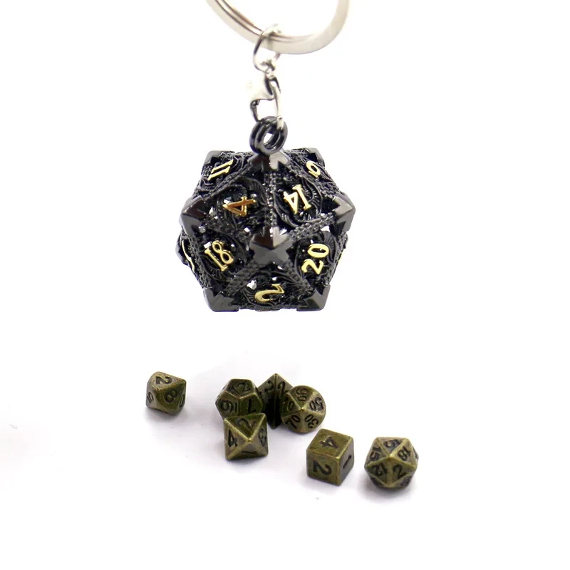 D20 Metal Hollow Box+7pcs Metal Dice Set, Portable Board Game Dice Mini Kit, Darkness Bloodstains Style Dice Pendant
D20 Metal Hollow Box+7pcs Metal Dice Set, Portable Board Game Dice Mini Kit, Darkness Bloodstains Style Dice Pendant