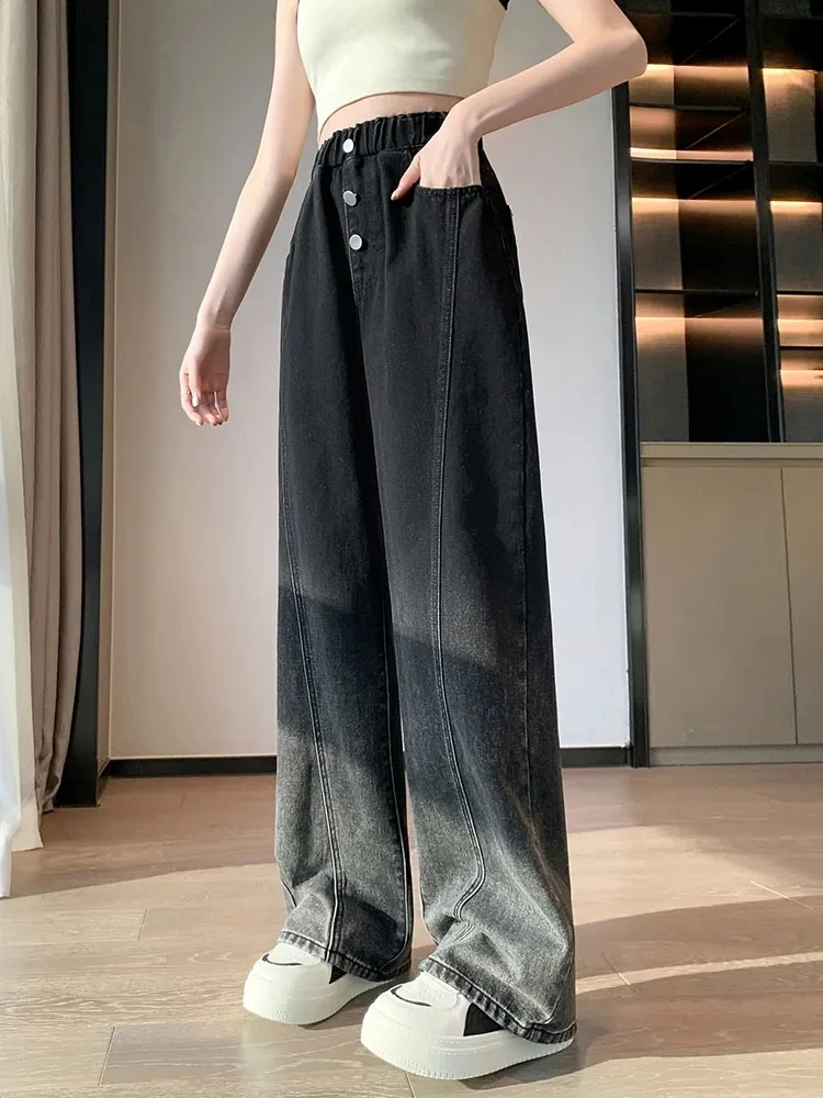 Large Size Black Denim Trousers Women Autumn Thin Section Straight Wide Leg Loose High Waist Drag Gradient Color Soft
Large Size Black Denim Trousers Women Autumn Thin Section Straight Wide Leg Loose High Waist Drag Gradient Color Soft