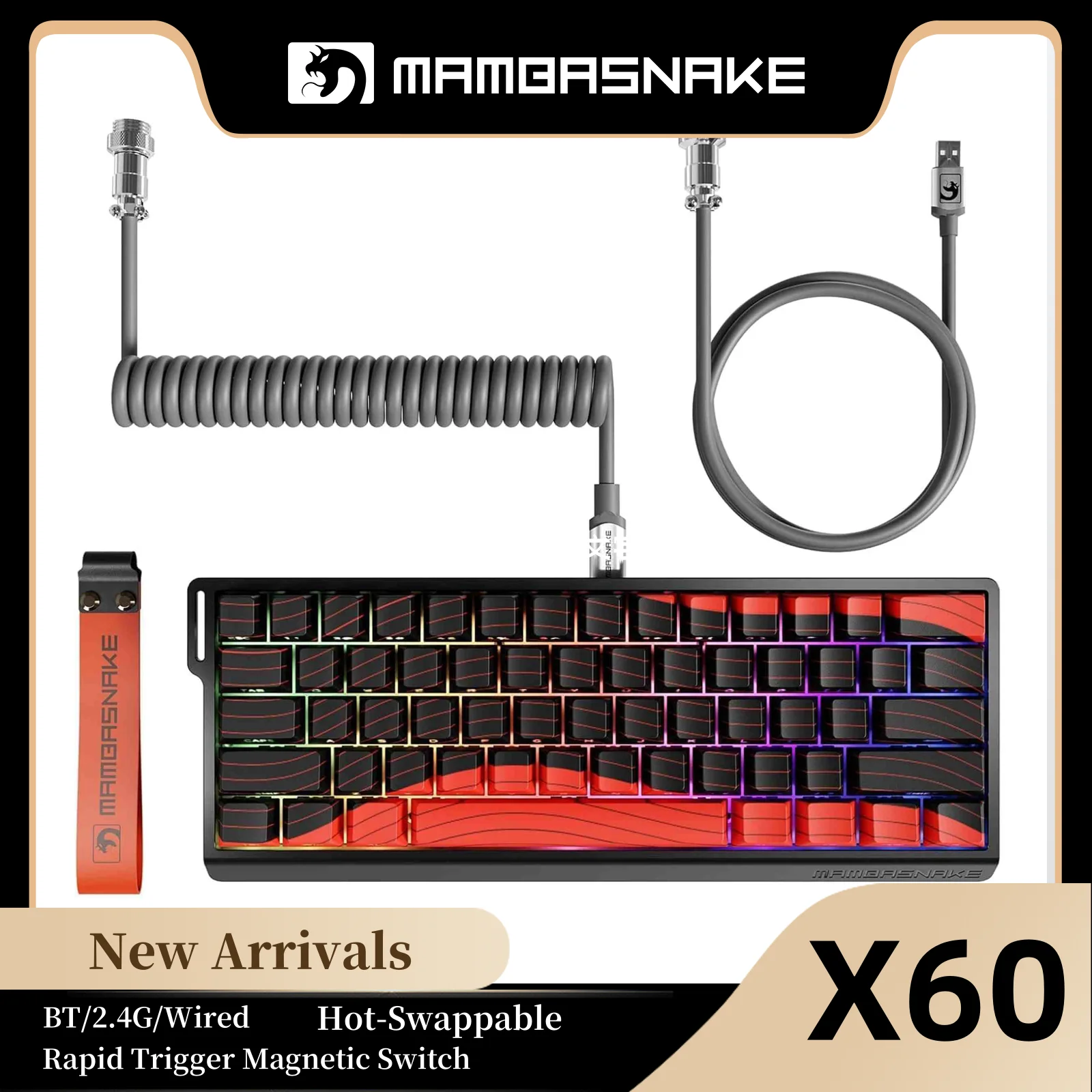MAMBASNAKE X60 HE со спиральным кабелем C01, трехрежимная игровая клавиатура, регулируемый привод, магнитный переключатель Rapid Trigger
MAMBASNAKE X60 HE со спиральным кабелем C01, трехрежимная игровая клавиатура, регулируемый привод, магнитный переключатель Rapid Trigger