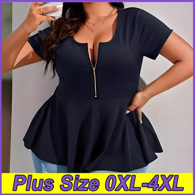Summer Plus Size T-Shirts Solid Zipper Casual Wear 0XL-4XL Women Fashionable Loose And Slimming Tops Comfortable Commuting Tees
Summer Plus Size T-Shirts Solid Zipper Casual Wear 0XL-4XL Women Fashionable Loose And Slimming Tops Comfortable Commuting Tees