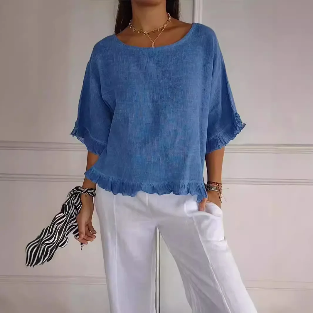 Loose Fit Women's Cotton Linen Short Sleeve round Neck Shirt Casual Style Summer Fashion Pure Color Independent Station Cross...
Loose Fit Women's Cotton Linen Short Sleeve round Neck Shirt Casual Style Summer Fashion Pure Color Independent Station Cross...