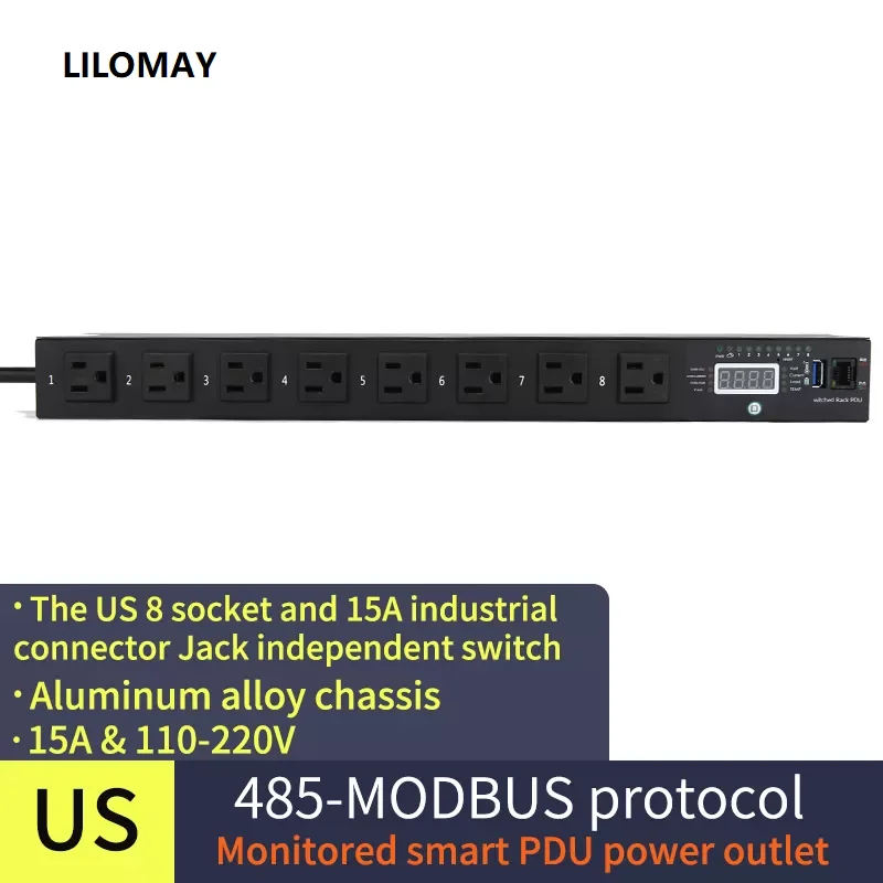 Meter RS485 Network Smart PDU Power Socket 8-port US Independent Switch Voltage and Current Power Display Centralized Management
Meter RS485 Network Smart PDU Power Socket 8-port US Independent Switch Voltage and Current Power Display Centralized Management