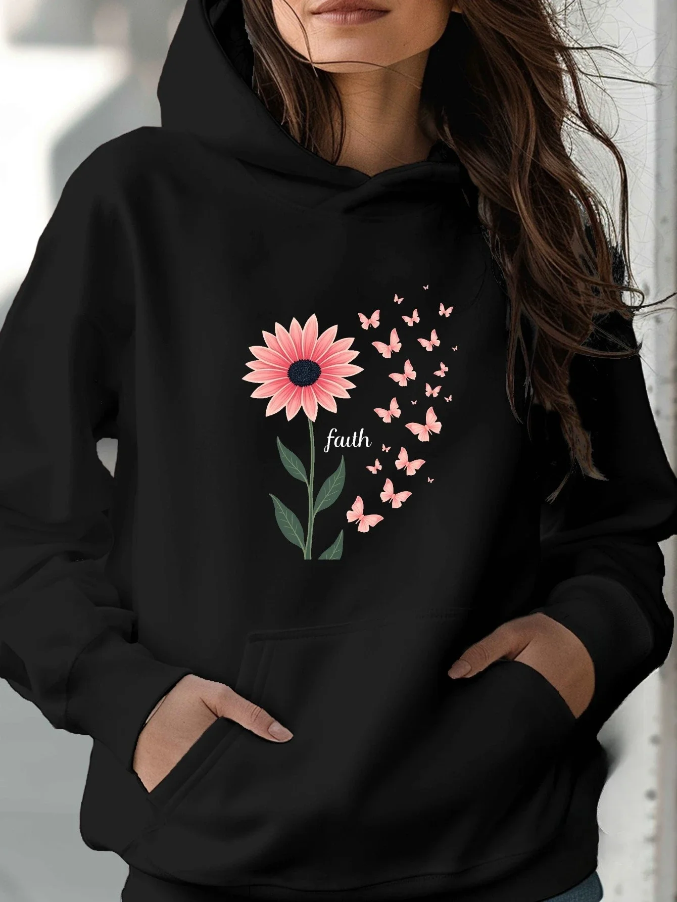 Pink Daisy and Butterfly Print Daily Autumn and Winter Comfortable Hoodie Casual Round Neck Women's Long Sleeved Clothing
Pink Daisy and Butterfly Print Daily Autumn and Winter Comfortable Hoodie Casual Round Neck Women's Long Sleeved Clothing