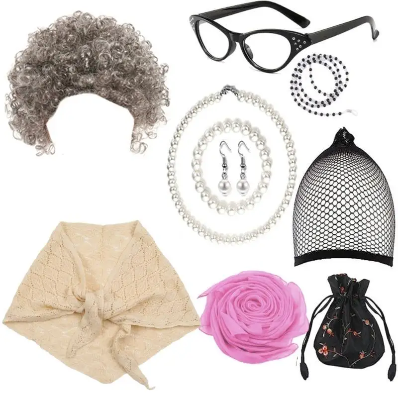 R1WE Grandma Costume Granny Wigs Glasses Artificial Pearl Necklace Earrings for Party
R1WE Grandma Costume Granny Wigs Glasses Artificial Pearl Necklace Earrings for Party
