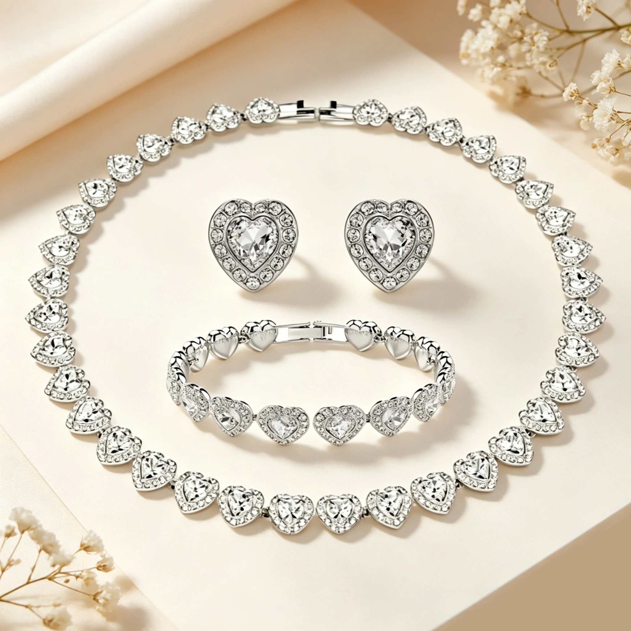 High-quality classic heart-shaped zircon necklace, bracelet, and earring set, S925 silver, gift, party, couple
High-quality classic heart-shaped zircon necklace, bracelet, and earring set, S925 silver, gift, party, couple