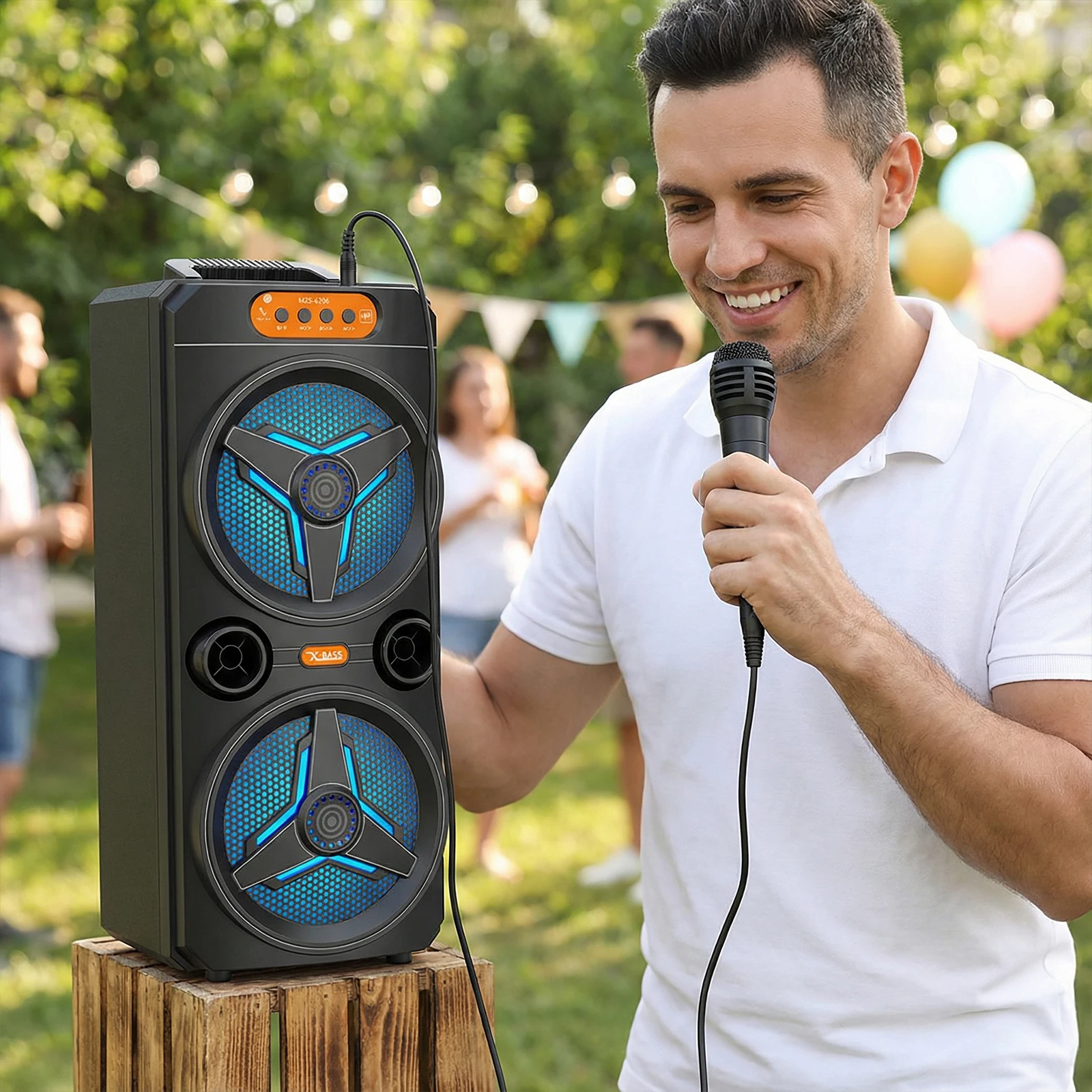 Беспроводная колонка BT с беспроводным микрофоном, поддержка TWS/AUX/USB/TF-карты/FM-радио для вечеринок на открытом воздухе, пляжа, двора, дома
Беспроводная колонка BT с беспроводным микрофоном, поддержка TWS/AUX/USB/TF-карты/FM-радио для вечеринок на открытом воздухе, пляжа, двора, дома