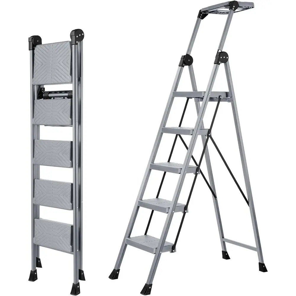 5 Step Ladder, oldable Step Stool Ladder with Handrails & Tray, 660 lbs Heavy Duty Wide Pedals, Sturdy Steel olding Ladder or Ki
5 Step Ladder, oldable Step Stool Ladder with Handrails & Tray, 660 lbs Heavy Duty Wide Pedals, Sturdy Steel olding Ladder or Ki