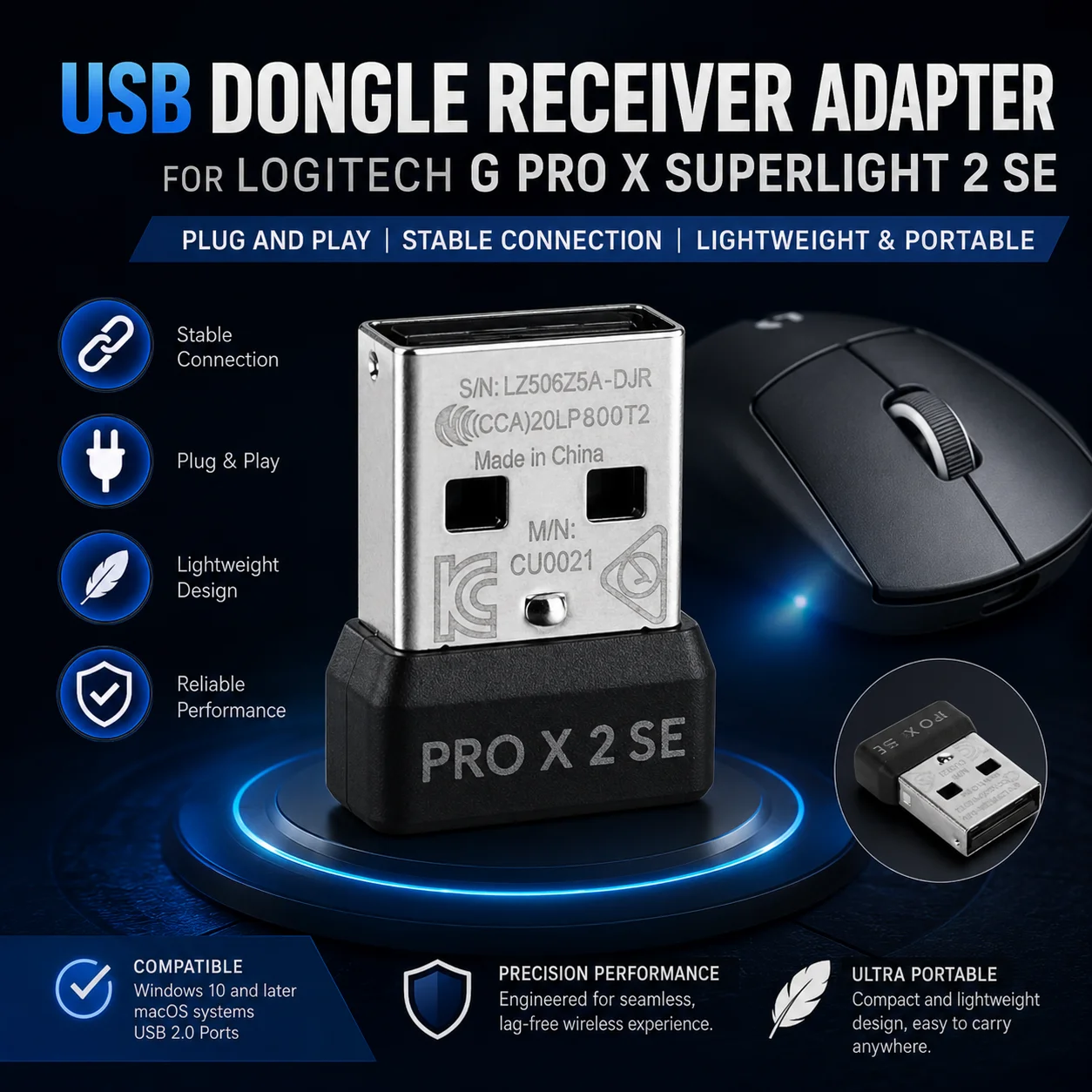 Mouse Receiver Adapter Replacement Wireless Dongle Adapter for Logitech G PRO X SUPERLIGHT 2 SE Mouse Dongle Adapter
Mouse Receiver Adapter Replacement Wireless Dongle Adapter for Logitech G PRO X SUPERLIGHT 2 SE Mouse Dongle Adapter