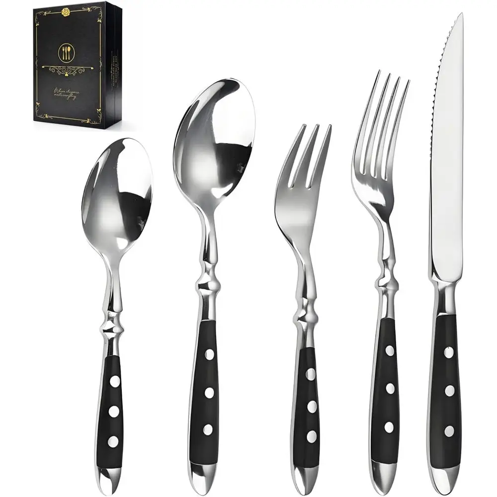 Elegant 50-Piece Stainless Steel Cutlery Set with Ergonomic Bakelite Handles, Dishwasher Safe for Home and Restaurant Use
Elegant 50-Piece Stainless Steel Cutlery Set with Ergonomic Bakelite Handles, Dishwasher Safe for Home and Restaurant Use
