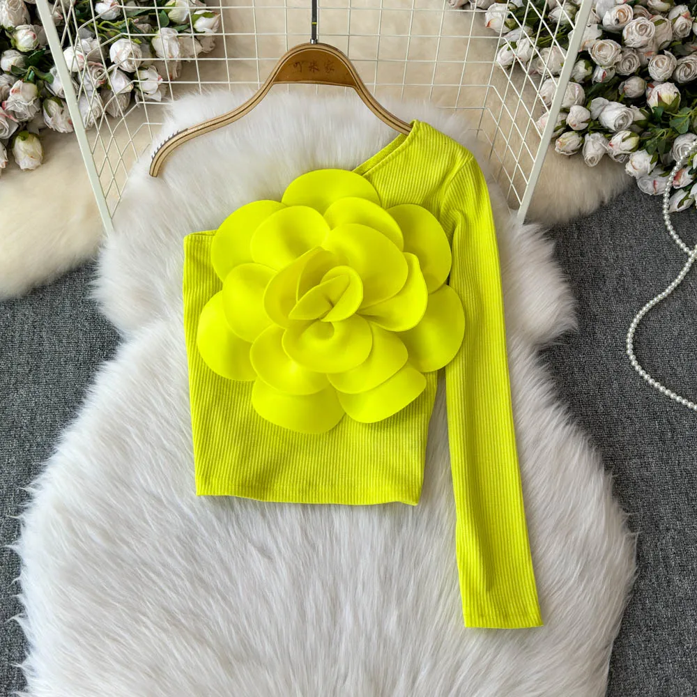 Female 3D Flower One Shoulder Sleeve Shirts Tops Knit Stretch Inc Chic Trendy Blouse Tees Summer Autumn Winter Party Pullovers
Female 3D Flower One Shoulder Sleeve Shirts Tops Knit Stretch Inc Chic Trendy Blouse Tees Summer Autumn Winter Party Pullovers