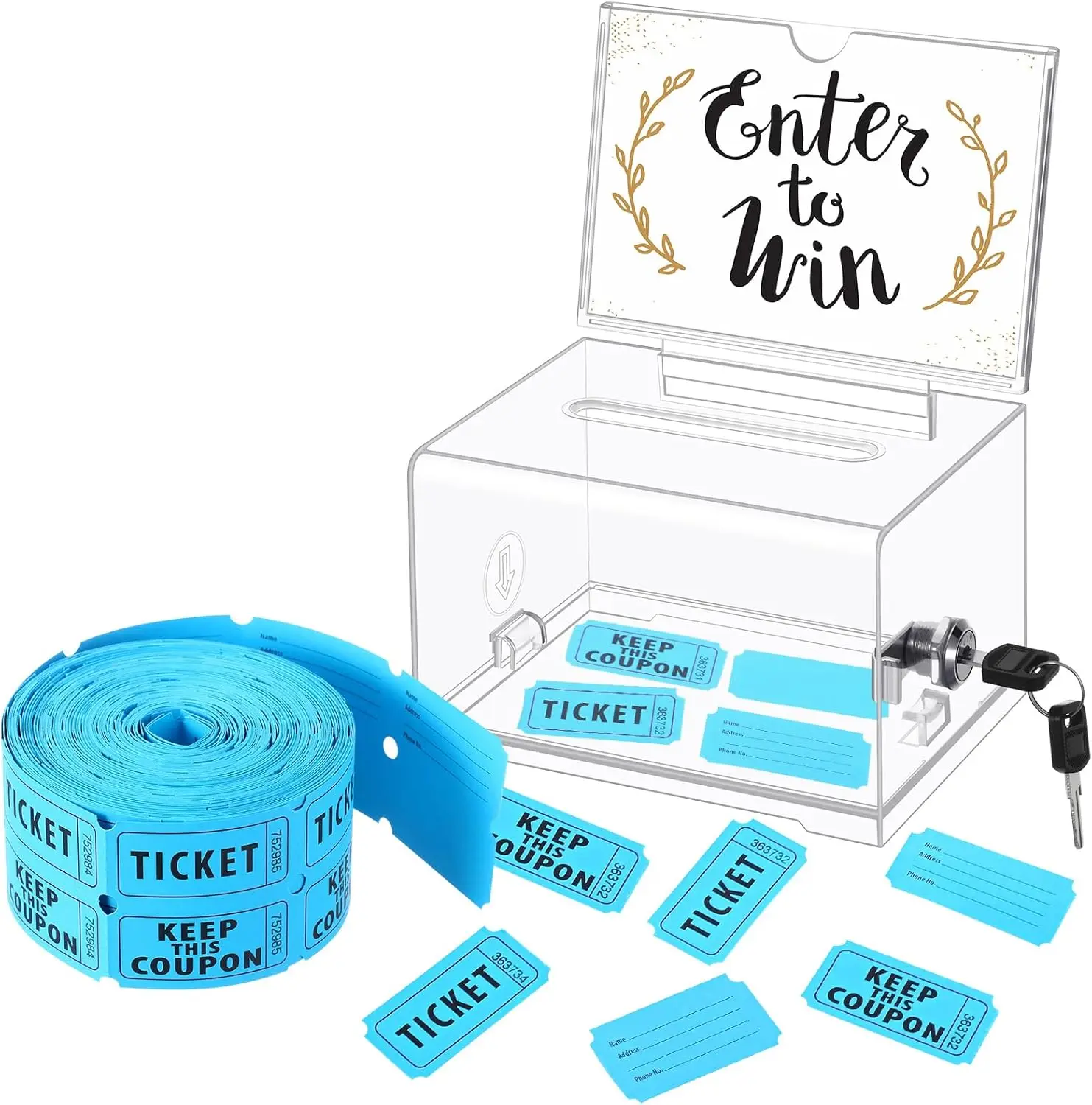 Acrylic Raffle Ticket Box with Lock, 500 Tickets, 2 Keys, 6.3x4.7x3.9in, Blue
Acrylic Raffle Ticket Box with Lock, 500 Tickets, 2 Keys, 6.3x4.7x3.9in, Blue