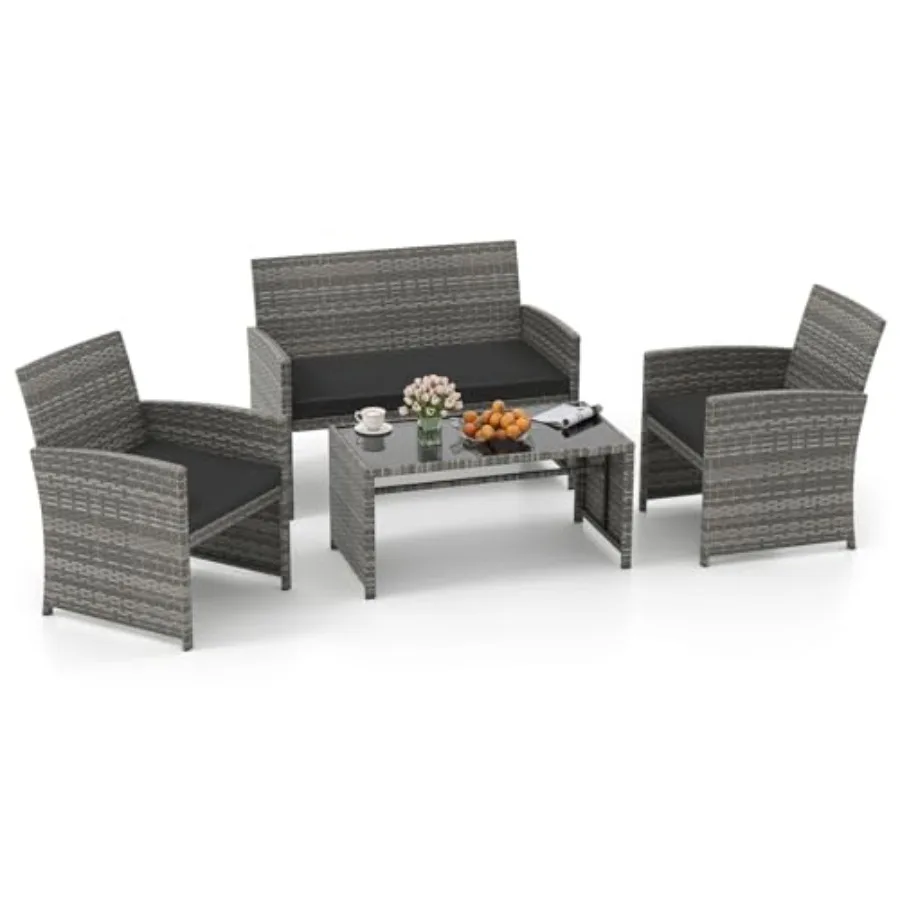 Tangkula 4 Piece Patio Wicker Furniture Set Outdoor Heavy Duty Rattan Cushioned Chairs Loveseat and Tempered Glass Coffee Table
Tangkula 4 Piece Patio Wicker Furniture Set Outdoor Heavy Duty Rattan Cushioned Chairs Loveseat and Tempered Glass Coffee Table