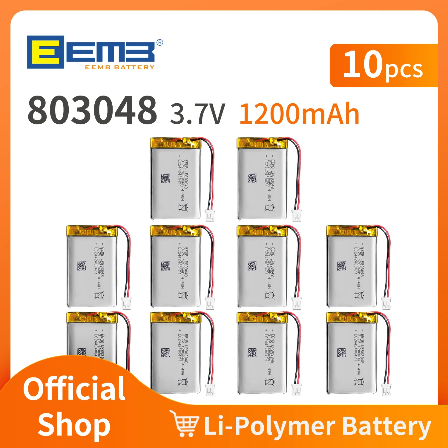 10 шт., литий-полимерная аккумуляторная батарея EEMB 803048, 3,7 в, 1200 мАч, для GPS-навигатора, MP5 Bluetooth-динамика
10 шт., литий-полимерная аккумуляторная батарея EEMB 803048, 3,7 в, 1200 мАч, для GPS-навигатора, MP5 Bluetooth-динамика