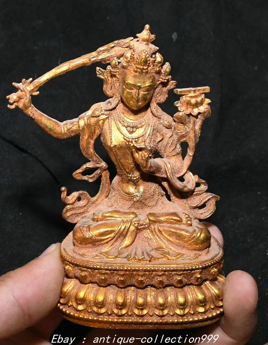 3.9 Inch Old Xizang Pure Bronze Gold Plated Buddhist Pearl Moon Jushri Muse Buddha Statue - Brass Gilt
3.9 Inch Old Xizang Pure Bronze Gold Plated Buddhist Pearl Moon Jushri Muse Buddha Statue - Brass Gilt