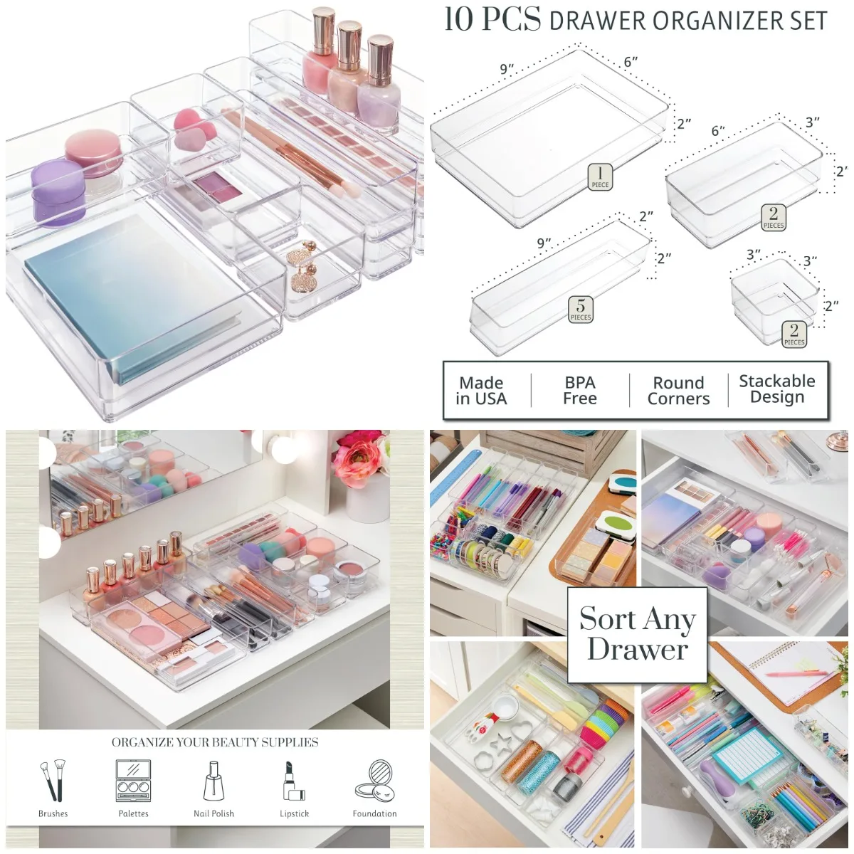 Штабелируемый органайзер SimpleSort из 10 предметов | Прозрачные лотки для макияжа и офисного использования | Сделано в США
Штабелируемый органайзер SimpleSort из 10 предметов | Прозрачные лотки для макияжа и офисного использования | Сделано в США