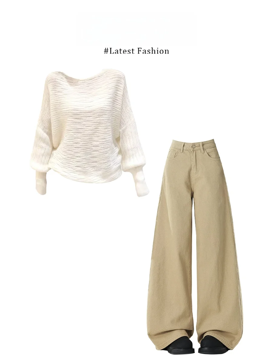 Parkyeon Women's Knitted Long Sleeve Hollow out Shoulder Casual Pants Set Kaki Color Spring Fashion Ensemble Warm mid Weight
Parkyeon Women's Knitted Long Sleeve Hollow out Shoulder Casual Pants Set Kaki Color Spring Fashion Ensemble Warm mid Weight