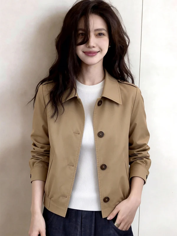 Spring 2026 Khaki Color Women's Jacket Small Fragrance Style Commute Wind Coat Standard Version Button Design Warmth Built-In
Spring 2026 Khaki Color Women's Jacket Small Fragrance Style Commute Wind Coat Standard Version Button Design Warmth Built-In