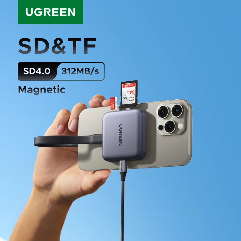 UGREEN Magnetic Card Reader USB-C to SD/TF Slot SD4.0 312MB/s for Magsafe Phone Laptop Accessories SD Micro SD Card Adapter
UGREEN Magnetic Card Reader USB-C to SD/TF Slot SD4.0 312MB/s for Magsafe Phone Laptop Accessories SD Micro SD Card Adapter