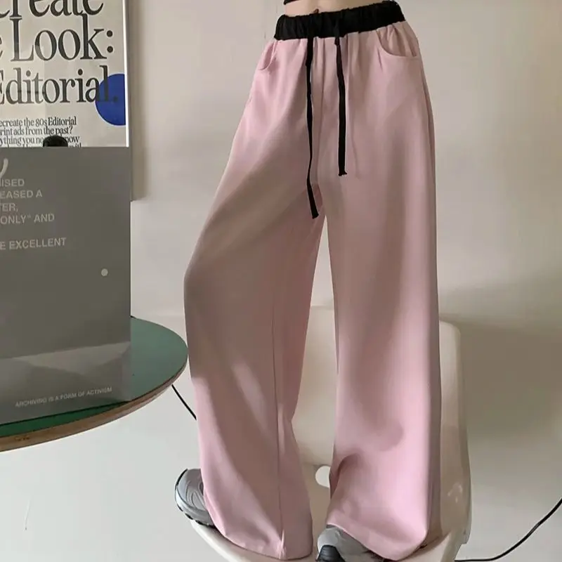 American style pink casual pants for women in spring contrast color high waist loose slim straight suit pants mopping trousers
American style pink casual pants for women in spring contrast color high waist loose slim straight suit pants mopping trousers