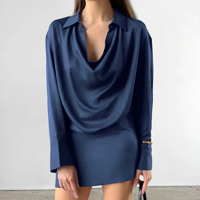 Robe Femme 2025 Spring Autumn Elegant Blue Temperament Thin Soft Matte Satin Irregular Collar Long Sleeve Slim Short Dress Women
Robe Femme 2025 Spring Autumn Elegant Blue Temperament Thin Soft Matte Satin Irregular Collar Long Sleeve Slim Short Dress Women