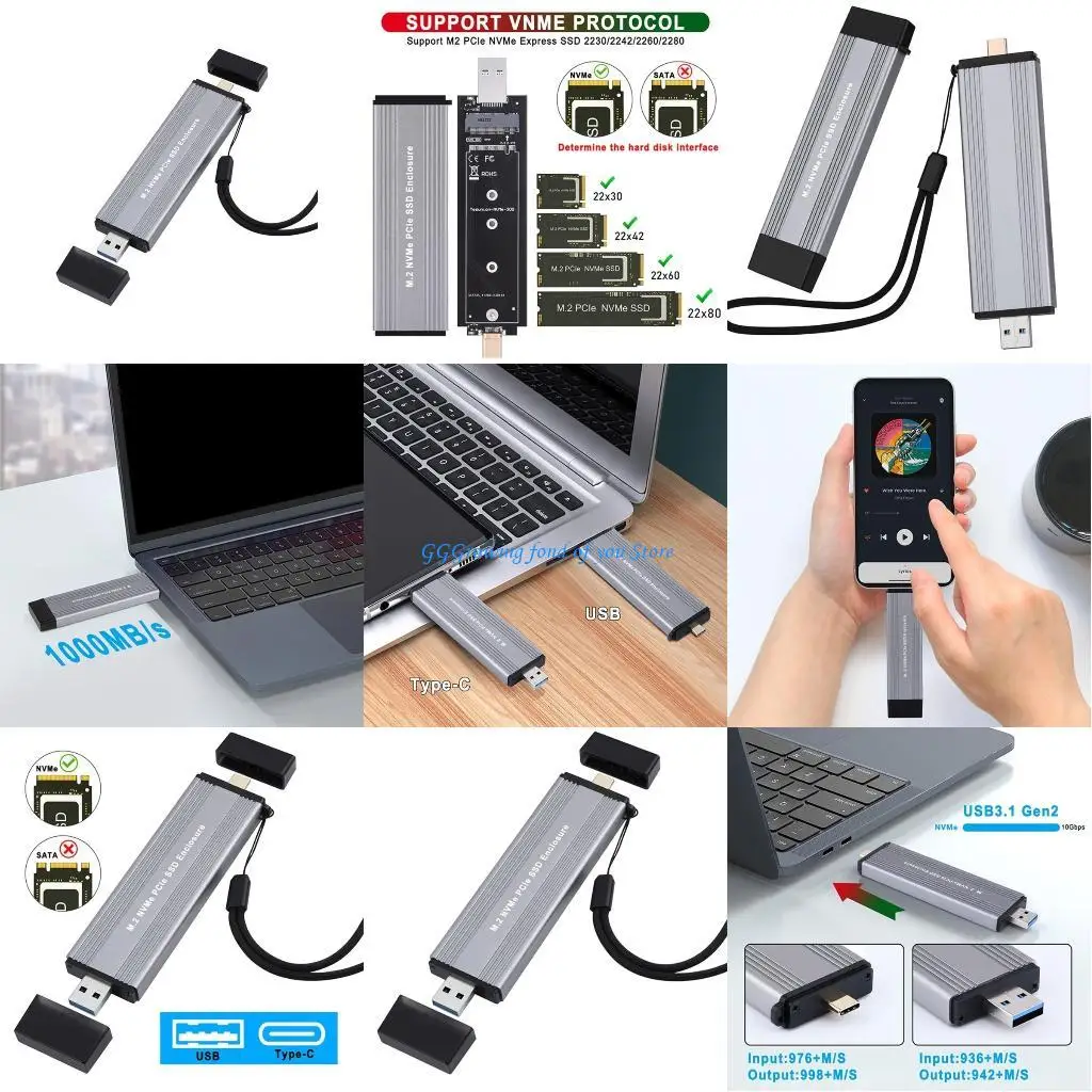 H9EB External Hard Disk Case Adapter for PCIe NVMe M-KEY USB3.2 Gen2 Type-C 10Gbps
H9EB External Hard Disk Case Adapter for PCIe NVMe M-KEY USB3.2 Gen2 Type-C 10Gbps