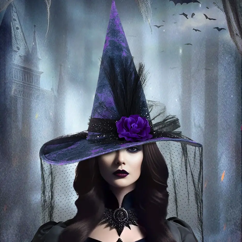 Simple Purple Mesh Veil Wizard Cap Flower Pendant Halloween Witch Hats Oxford Decoration Scarecrow Patch Witch Hat Children
Simple Purple Mesh Veil Wizard Cap Flower Pendant Halloween Witch Hats Oxford Decoration Scarecrow Patch Witch Hat Children