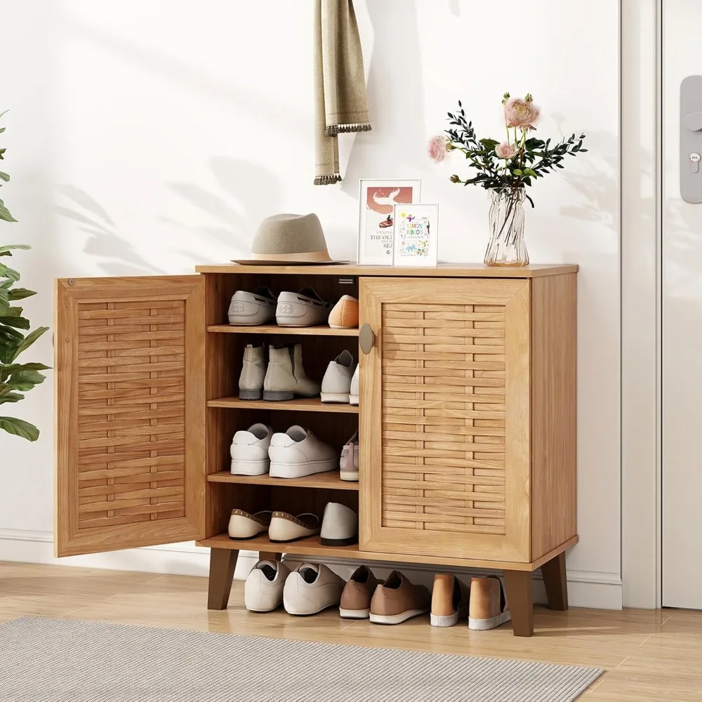 Shoe Cabinet with Doors, 4-Tier Farmhouse Shoe Rack Cabinet with 3 Adjustable Shelves, Freestanding Wood Shoe Storage Cabinet f
Shoe Cabinet with Doors, 4-Tier Farmhouse Shoe Rack Cabinet with 3 Adjustable Shelves, Freestanding Wood Shoe Storage Cabinet f