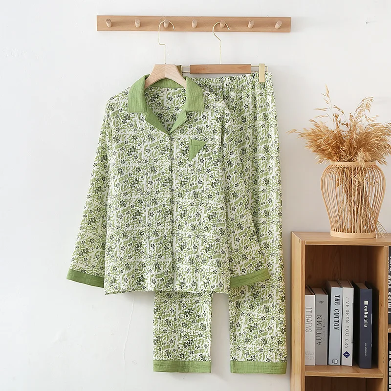 Cotton Long Sleeved Long Pants Pajamas Two-Piece Loose Casual Home Clothes Fashion Printed Green Nightwear Women's Sleepwear
Cotton Long Sleeved Long Pants Pajamas Two-Piece Loose Casual Home Clothes Fashion Printed Green Nightwear Women's Sleepwear