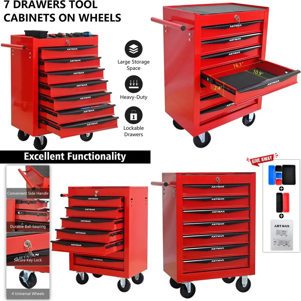 20 металлических ящиков для инструментов на колесиках с 7 ящиками, красный и черный стальной шкаф для хранения
20 металлических ящиков для инструментов на колесиках с 7 ящиками, красный и черный стальной шкаф для хранения