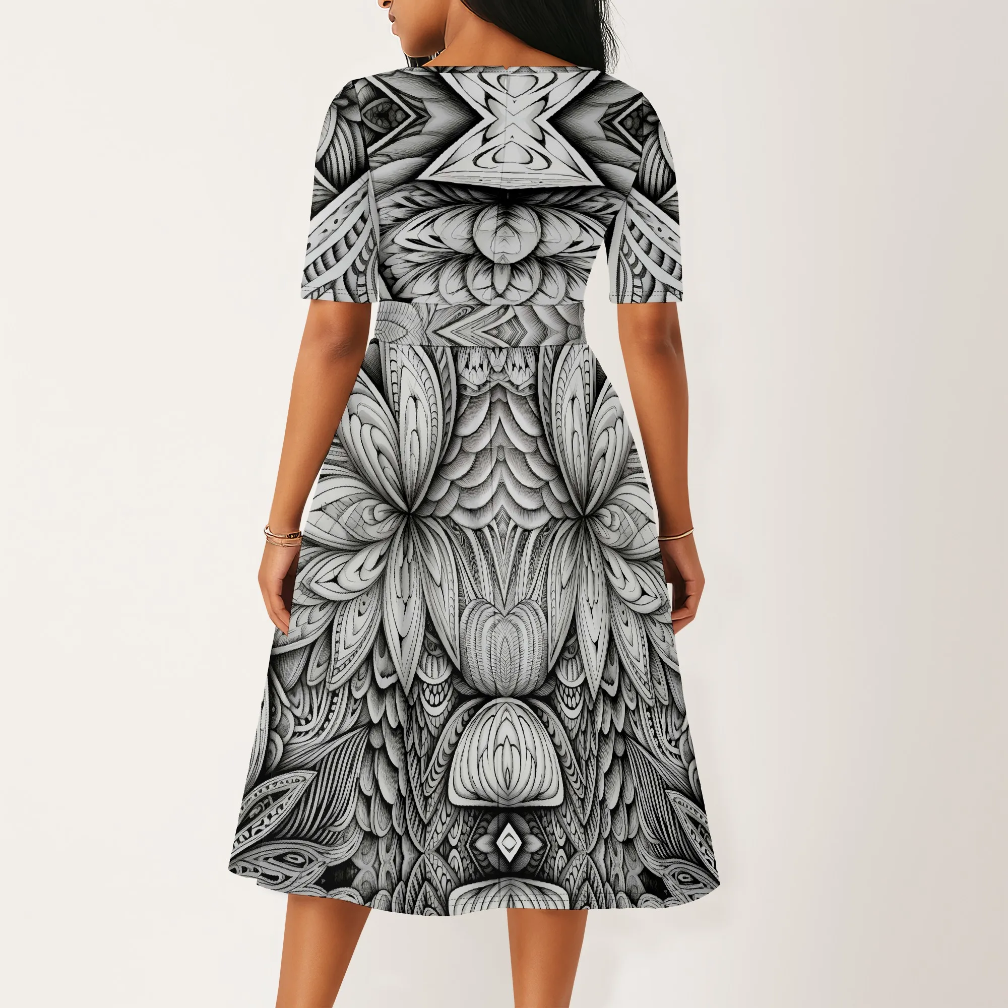 African Style Black & White Midi Dress for Women Elegant Half Sleeve Modest A-Line Fit for Eid Party Wedding Guest 2025
African Style Black & White Midi Dress for Women Elegant Half Sleeve Modest A-Line Fit for Eid Party Wedding Guest 2025