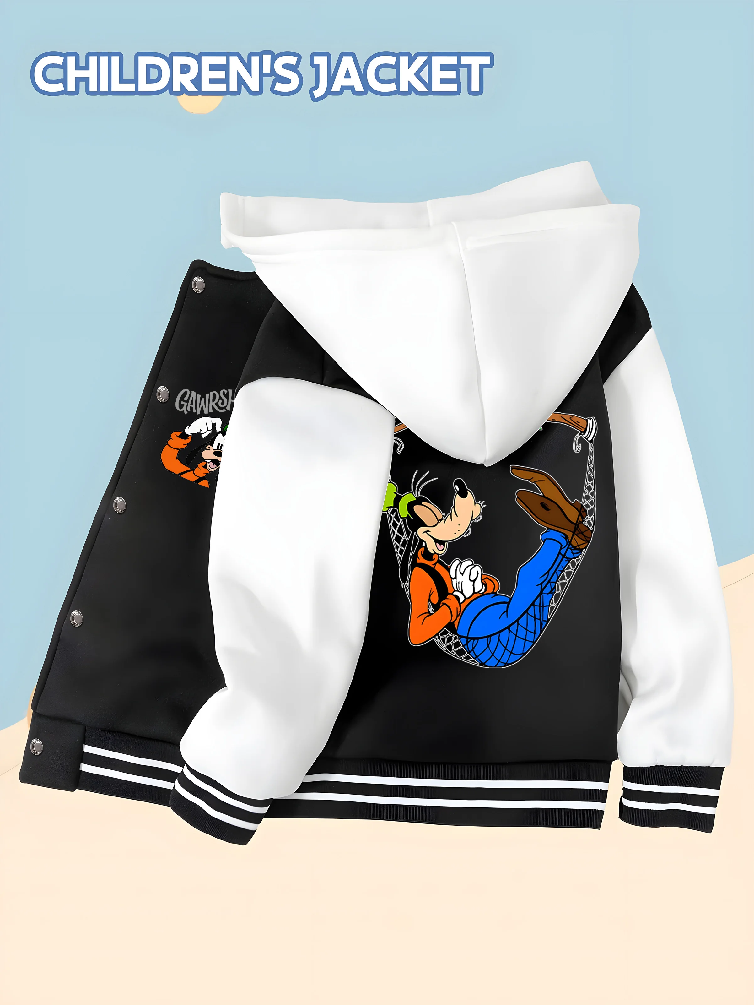MINISO Disney Goofy Swing Baseball Jacket for Kids - Double-sided Goofy print, swing scene,casual, soft,skin-friendly and trendy
MINISO Disney Goofy Swing Baseball Jacket for Kids - Double-sided Goofy print, swing scene,casual, soft,skin-friendly and trendy