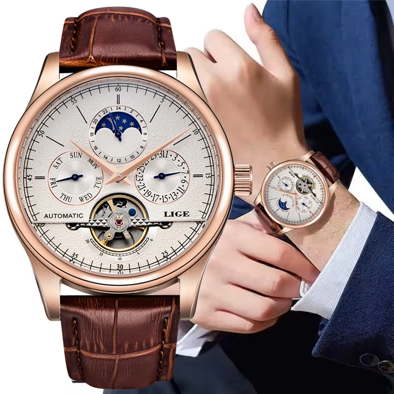 LIGE Men Watches Automatic Mechanical Watch Tourbillon Clock Genuine Leather Waterproof Watch Men Military Wristwatch Man
LIGE Men Watches Automatic Mechanical Watch Tourbillon Clock Genuine Leather Waterproof Watch Men Military Wristwatch Man