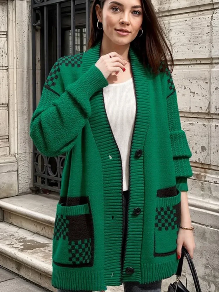 New Chic Plaid Knitted Long Sweater Coat Women Autumn Winter Long Sleeve Knitted Cardigan Sweater Casual Loose Warm Clothes
New Chic Plaid Knitted Long Sweater Coat Women Autumn Winter Long Sleeve Knitted Cardigan Sweater Casual Loose Warm Clothes