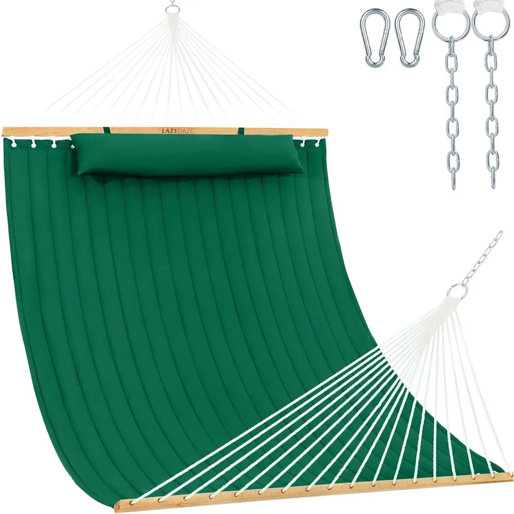 Double Layer Quilted Fabric Hammock with Spreader Bar and Detachable Pillow, 2 Person Outdoor Patio Backyard Poolside, 450 lbs C
Double Layer Quilted Fabric Hammock with Spreader Bar and Detachable Pillow, 2 Person Outdoor Patio Backyard Poolside, 450 lbs C