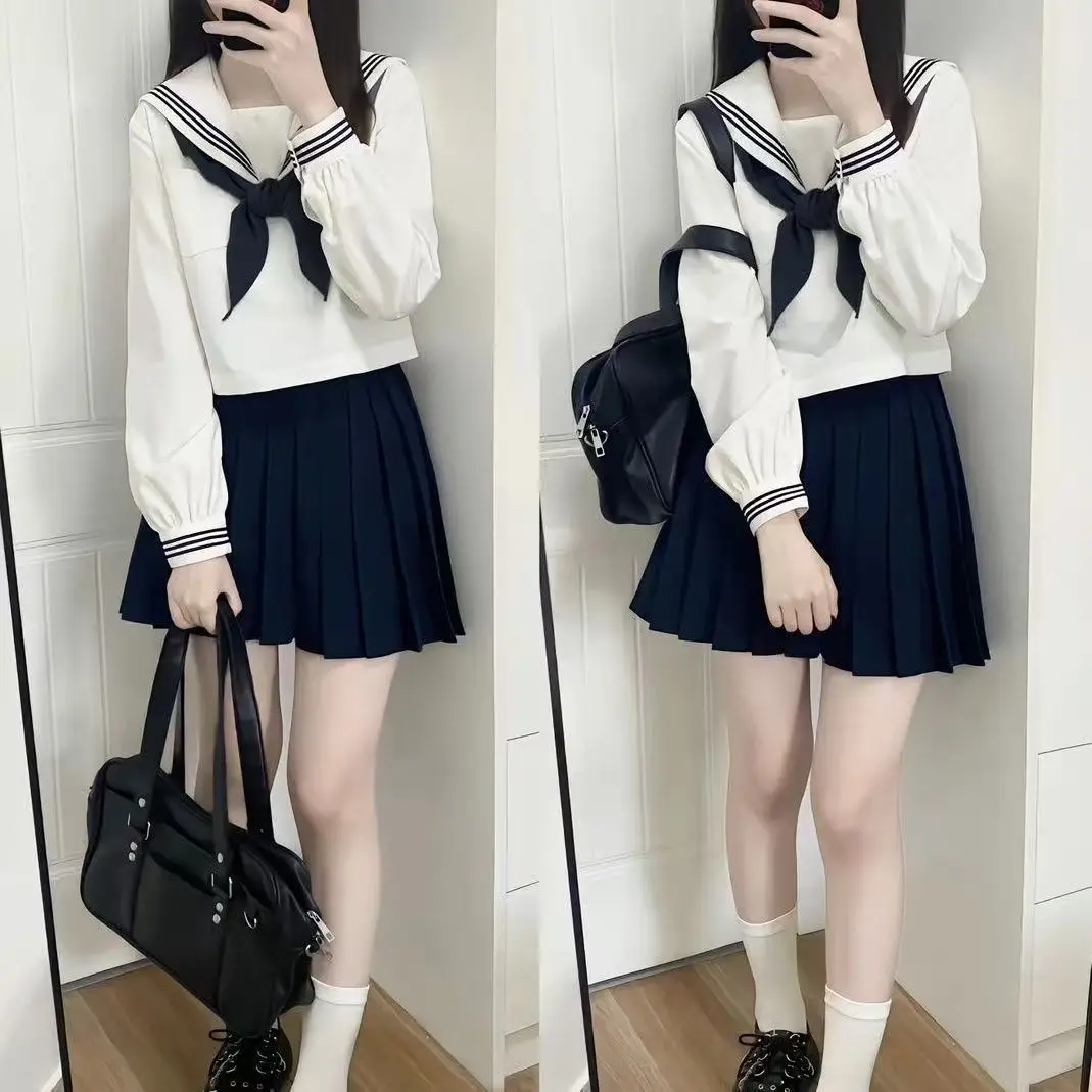 Jirai kei Pure White Three Stripes Sailor Suit Japanese Anime School Cosplay Full Set
Jirai kei Pure White Three Stripes Sailor Suit Japanese Anime School Cosplay Full Set